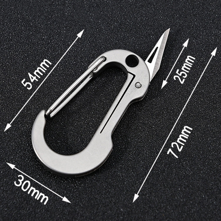 Silver mini EDC keychain knife with blade extended and key ring detail