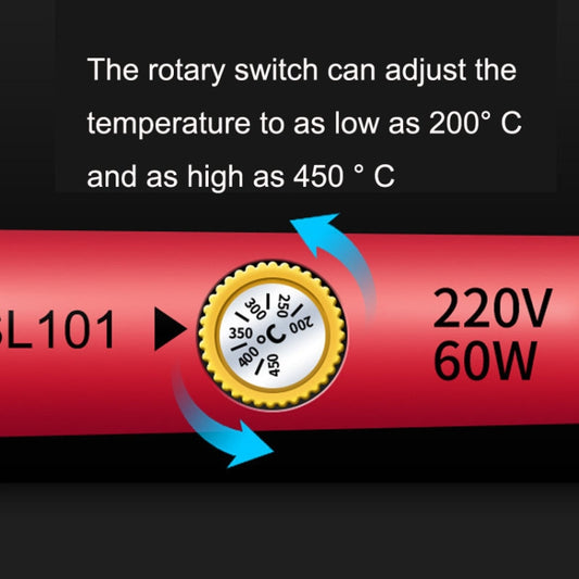 Rotary thermostat control on soldering iron showing adjustable temperature range
