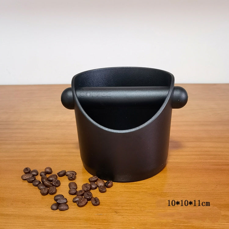 Coffee grounds bucket, dark brown body with black lid and side hand grips