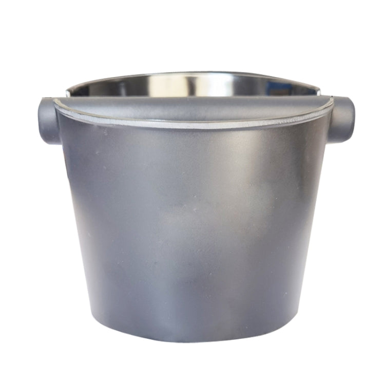 Coffee grounds bucket, silver metal-style with side handles and open top