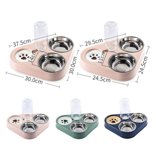Triangular automatic pet water bowl with clear drinking tube and twin stainless bowls, various colors