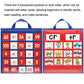 Foldable desktop pocket chart with handle; red and blue sides with transparent card pockets