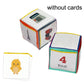 Set of 2 colorful number dice with pictorial face designs and clear pocket panels.