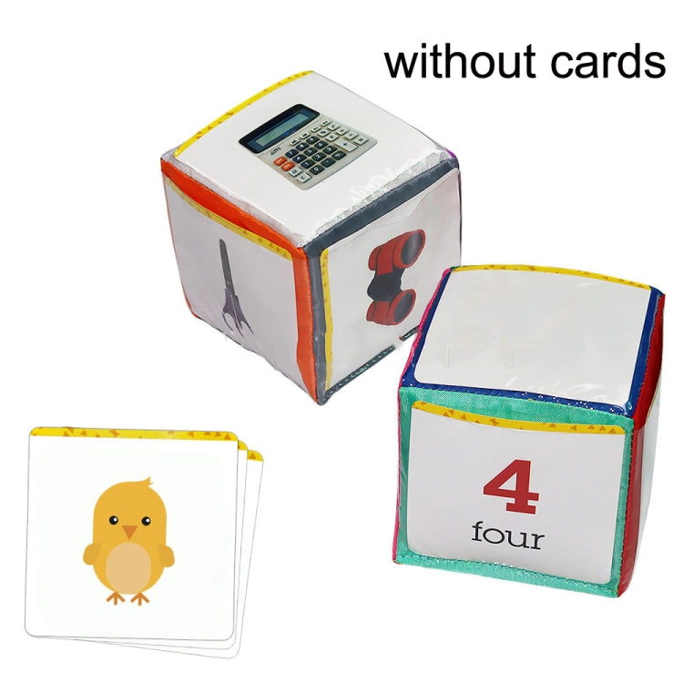 Set of 2 colorful number dice with pictorial face designs and clear pocket panels.
