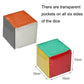 Colorful foam number dice with clear transparent pocket panels on multiple sides.