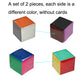 Two colorful foam number cubes, each with different color sides and numbered faces.