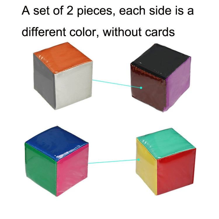 Two colorful foam number cubes, each with different color sides and numbered faces.