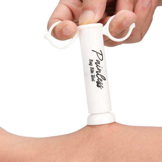 White suction venom extractor with two loop handles, printed logo.