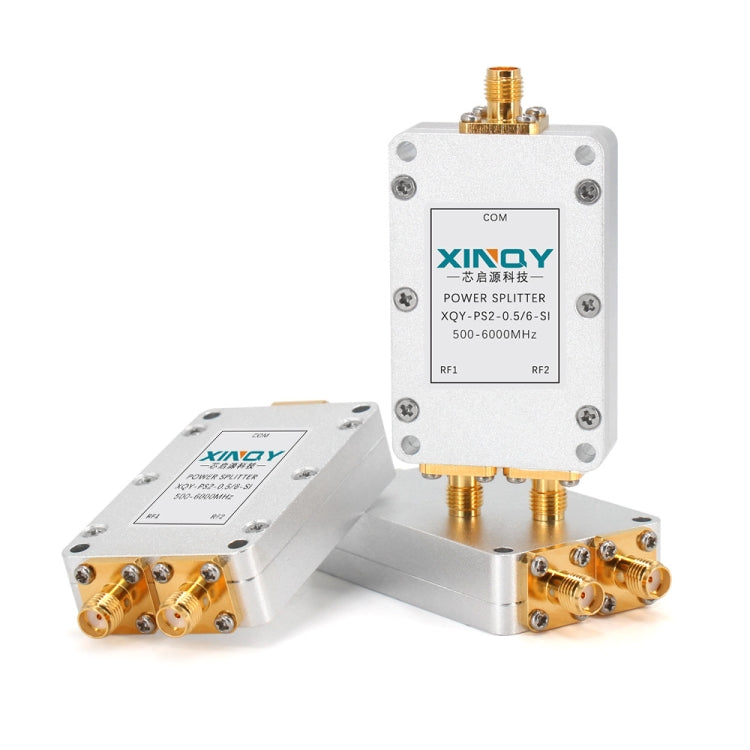 RF microstrip power splitter set with white modules and SMA connectors, multiple angles