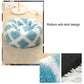 Long-haired round pet bed with non-slip bottom, light blue and white fuzzy plush