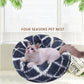 Long-haired round pet bed, dark blue and white patterned plush nest