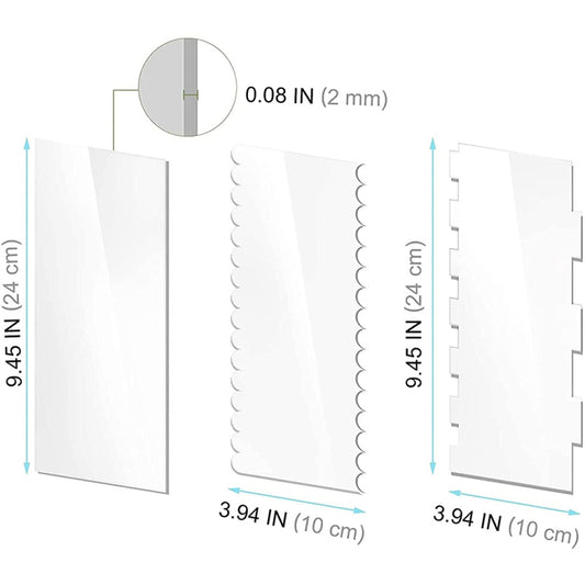 Clear acrylic cake scraper panels, 24 in tall and 2 mm thick (set dimensions)