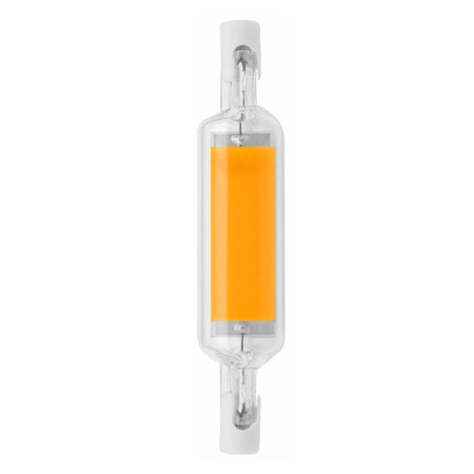 Clear glass LED tube lamp with orange COB core and double-end plug pins