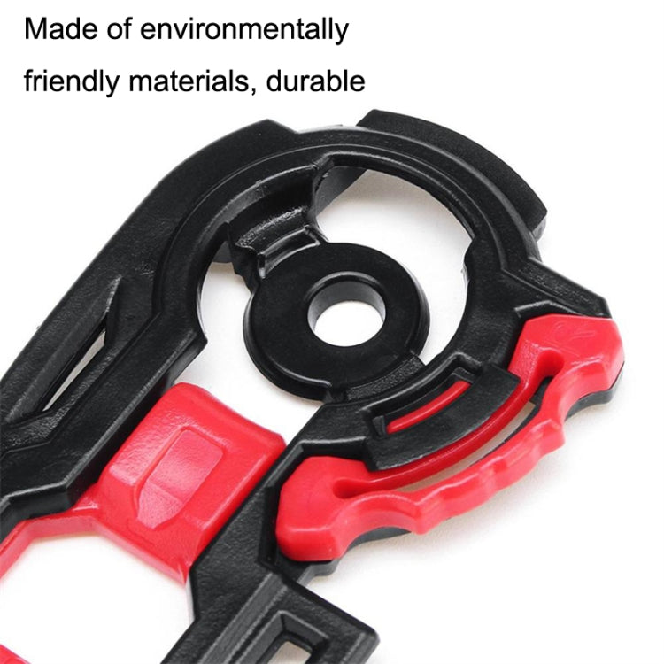 Motorcycle helmet lens base part, black frame with red support and circular mount