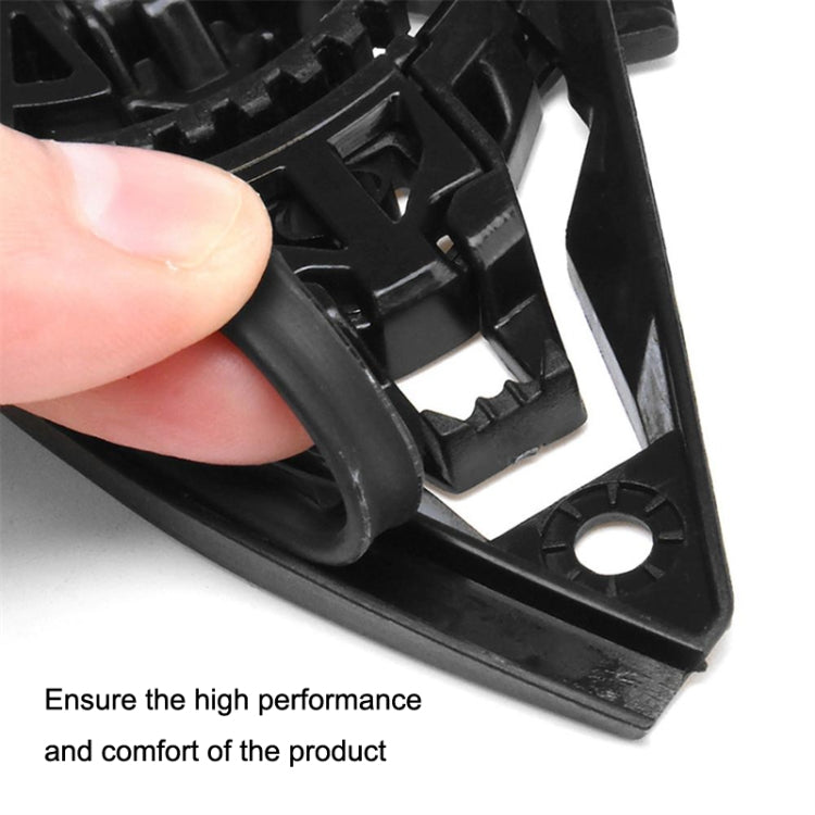 Motorcycle helmet lens base bracket, black plastic tab with finger pressing