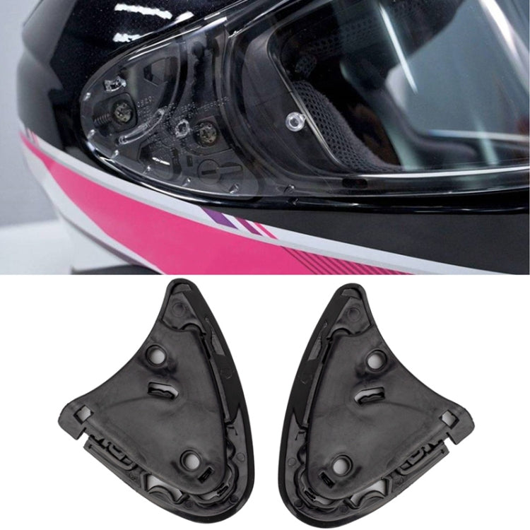 Helmet lens base set, two black adapters with red locking clips