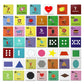 Alphabet, number, and graphic color learning cards in a mixed grid