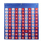 Toddler number learning hanging bag, blue fabric with 1–100 red and white tiles