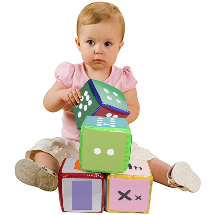 Colorful learning dice cube with letter, number, and picture card faces
