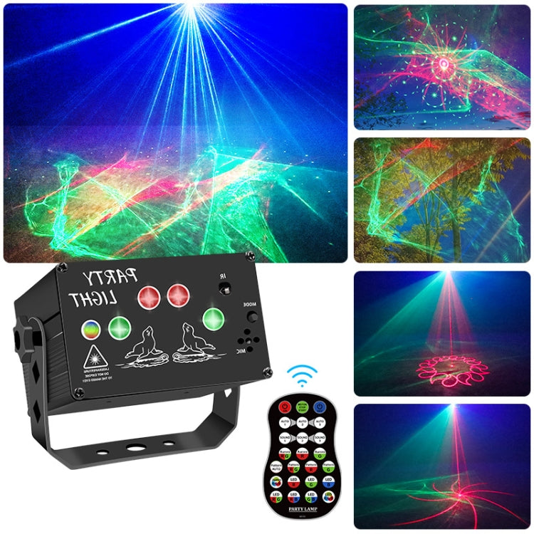 Mini stage laser light projecting green, red, and blue beams with starburst pattern