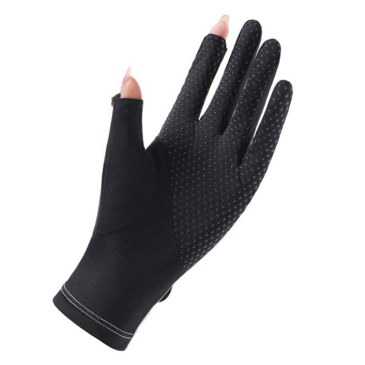Black cycling gloves with textured dotted palms and stitched wrist cuff