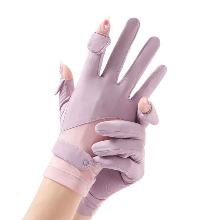 Light pink cycling gloves with flip-finger tips and padded thumb grip