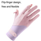 Light pink flip-finger cycling gloves with loop wrist tab and stitched cuff