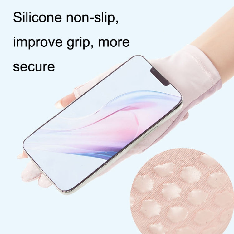 Pink non-slip cycling gloves with silicone palm dots for phone touch