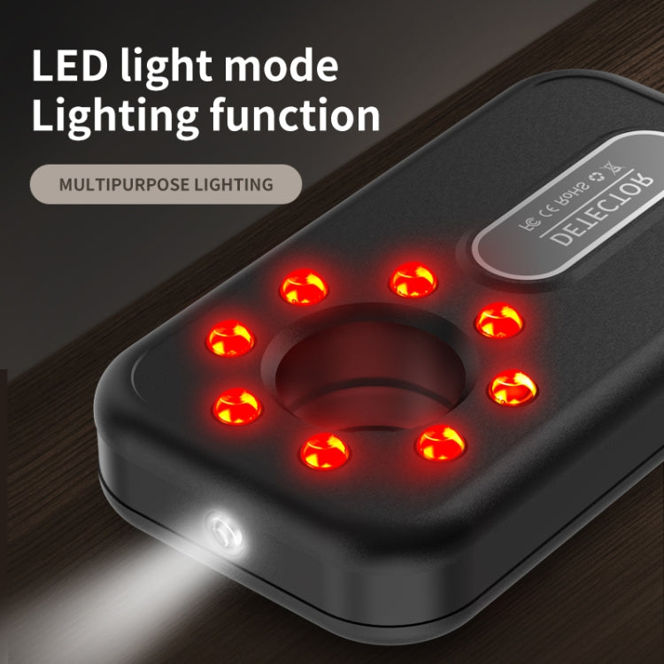 Black infrared detector showing red LED light mode around the sensor area.