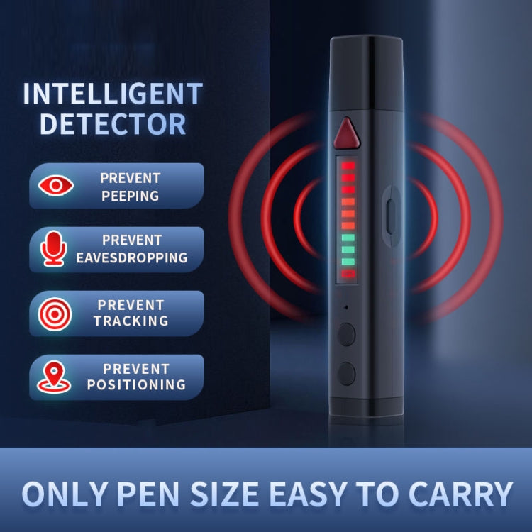 Black signal detection pen with multicolor LED bars and triangle alert icon.
