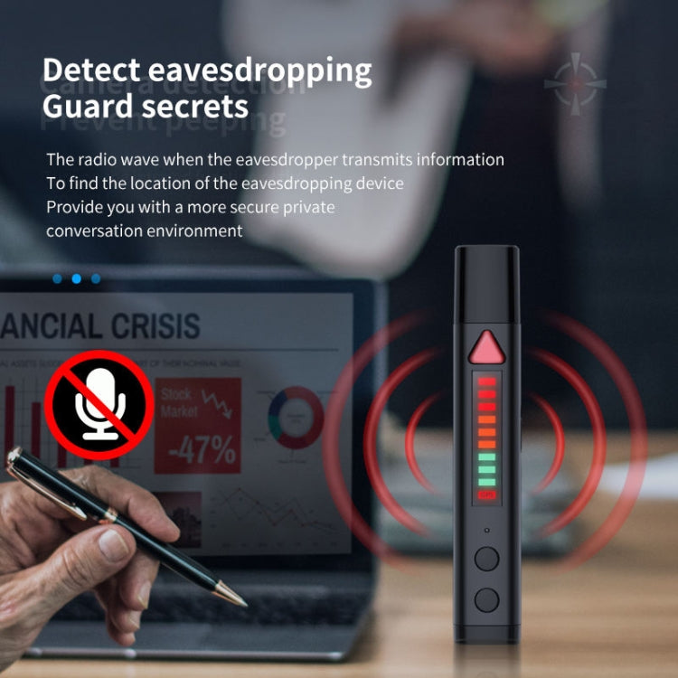Black signal detection pen with LED bar meter and red triangle alert icon.