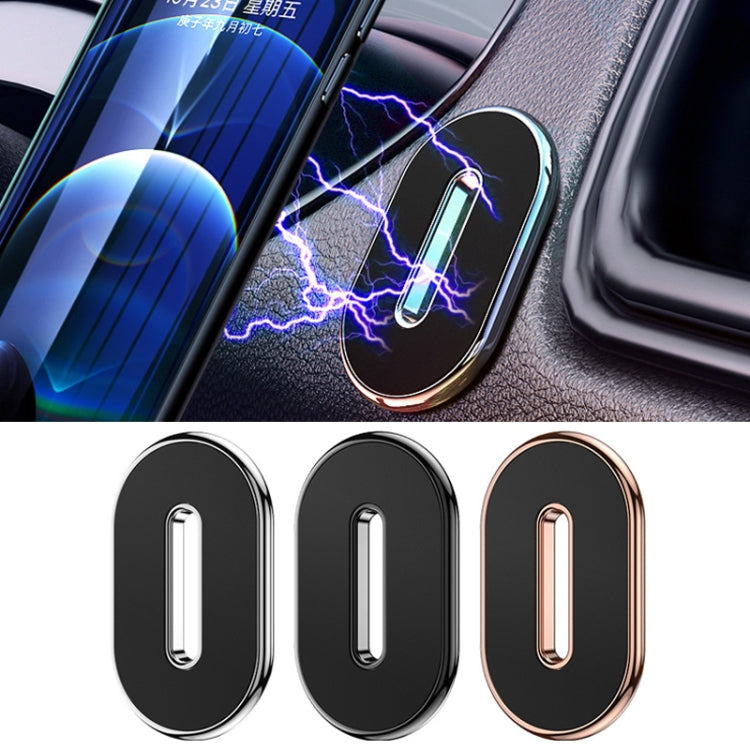 Oval magnetic suction phone holder set in black, silver, and gold variants