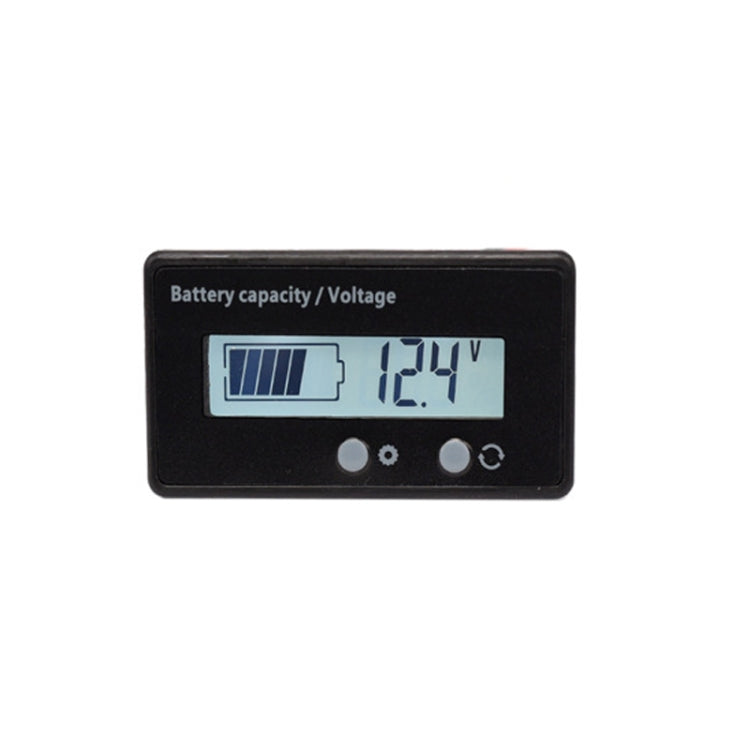 LCD battery capacity and voltage power display, blue backlit icons and 12.7V reading