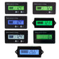 LCD power display set with green and blue backlights showing % and V readings