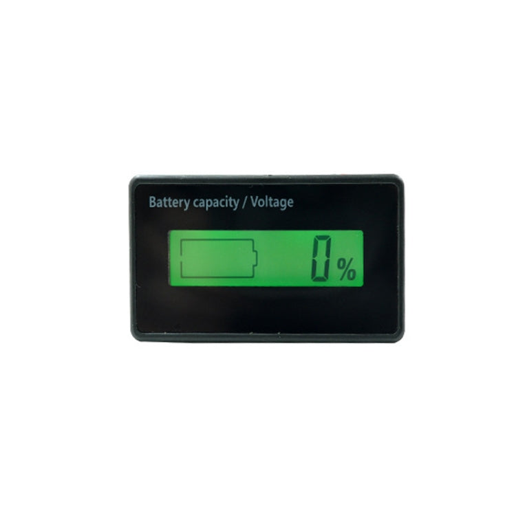 LCD battery capacity and voltage power display, green backlit icons and 0% reading
