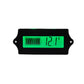 LCD battery capacity and voltage power display, green backlit icons and 2.1V reading