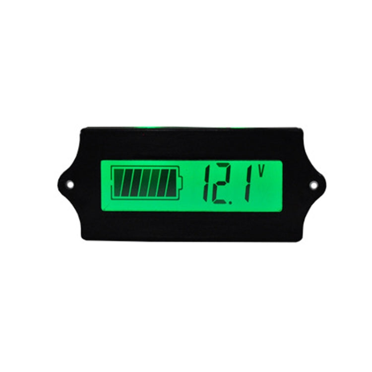 LCD battery capacity and voltage power display, green backlit icons and 2.1V reading