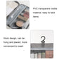 Gray foldable toiletry bag with clear PVC window and top hanging hook