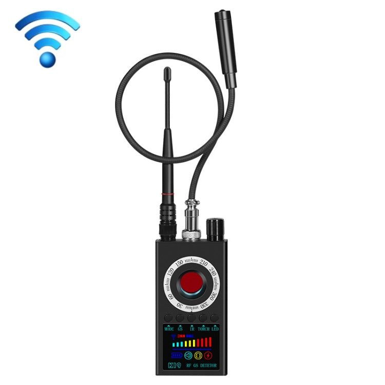 Handheld wireless signal detector with dual antennas and illuminated control panel