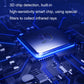 Close-up of a 3D chip on a circuit board with blue light