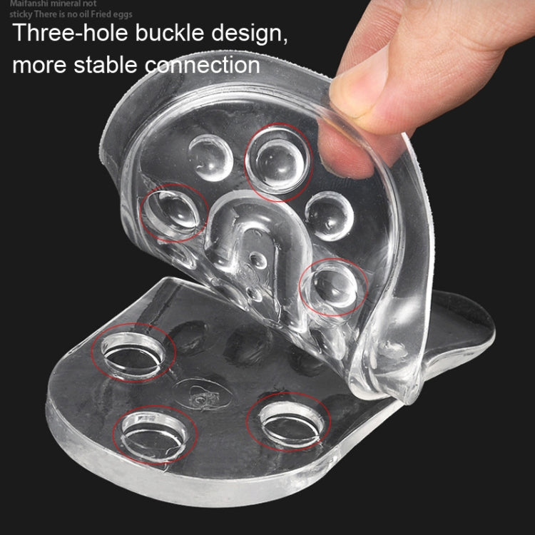 Clear silicone heel pad with three-hole buckle design and raised circular grips