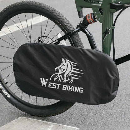 Black bicycle chain dust cover bag with WEST BIKING logo, front view.