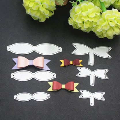 Bow knot metal embossing cutting die set with multiple ribbon-loop outline dies