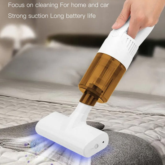 White handheld mite removal vacuum cleaner cleaning mattress surface