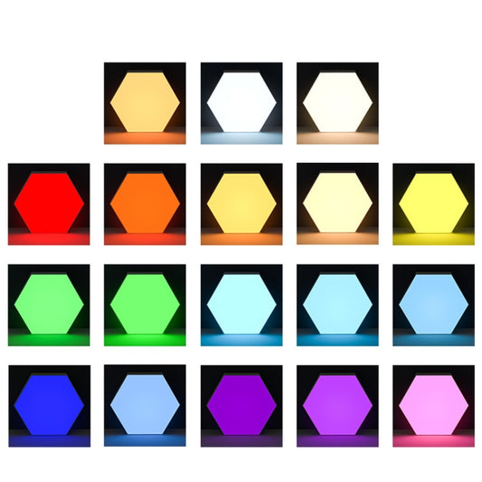 Hexagon honeycomb LED night light color options, front view color grid
