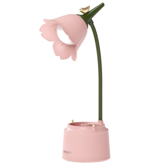 Pink foldable LED desk lamp night light with flower shade, with base storage cup