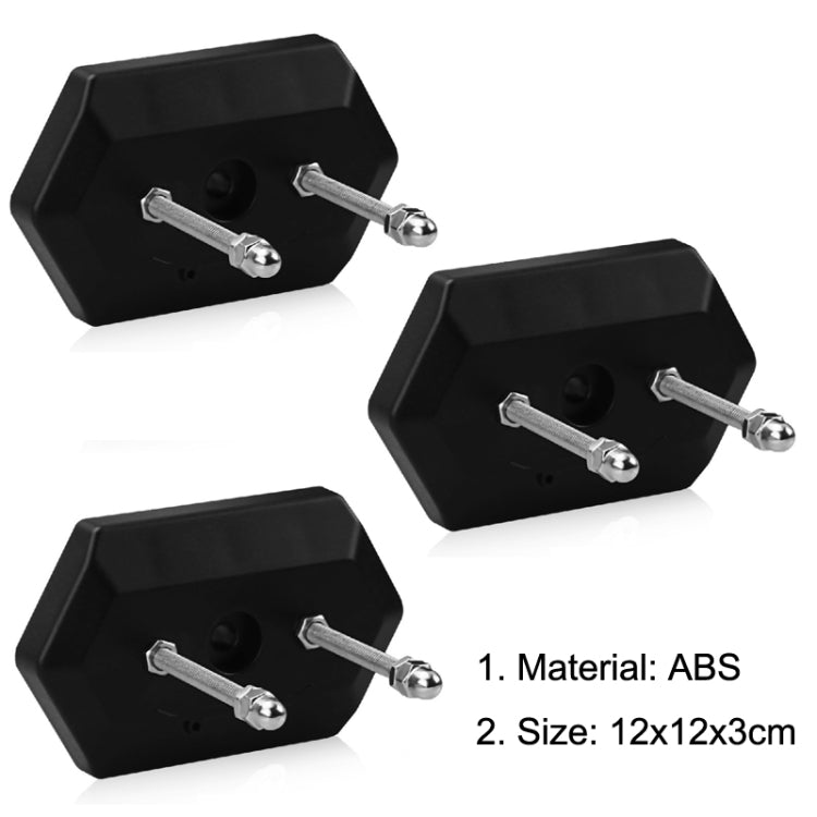 Three black wall mount skateboard stands with two silver bolts each