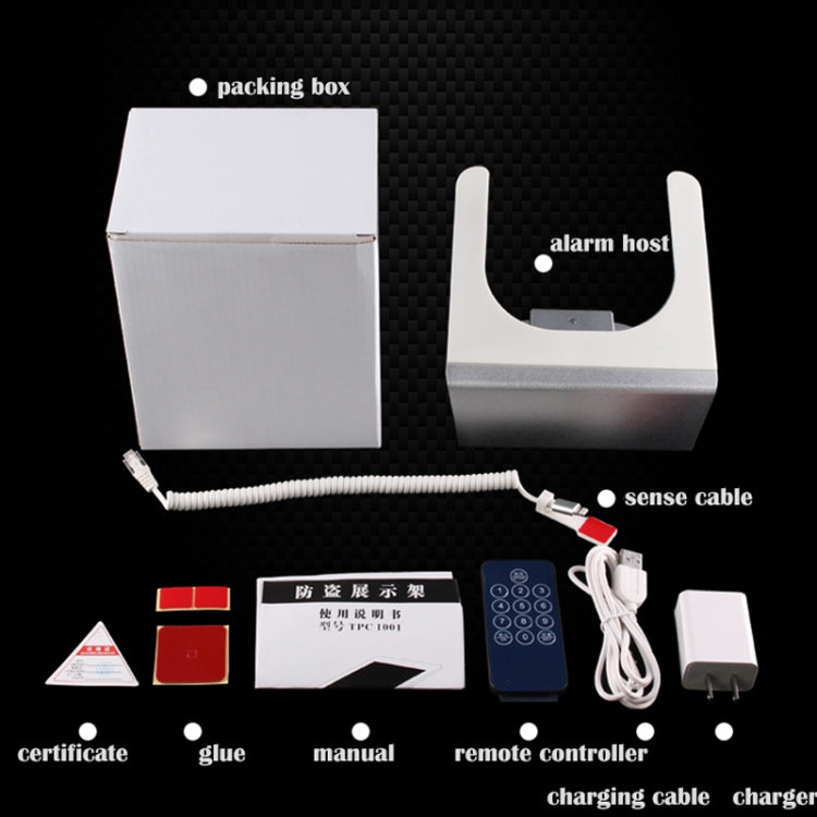 Anti-theft tablet stand kit: alarm host, sense cable, remote, charger, manual