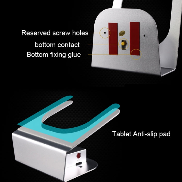 Anti-theft tablet stand with anti-slip pad and reserved screw holes on back
