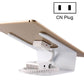 White anti-theft tablet stand with CN plug connector and charging lead